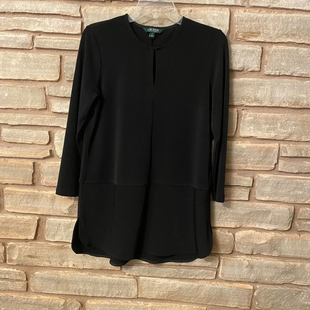 Lauren Ralph Lauren Womens Stretchy Keyhole Neck Tunic Blouse Size Small - Picture 4 of 12
